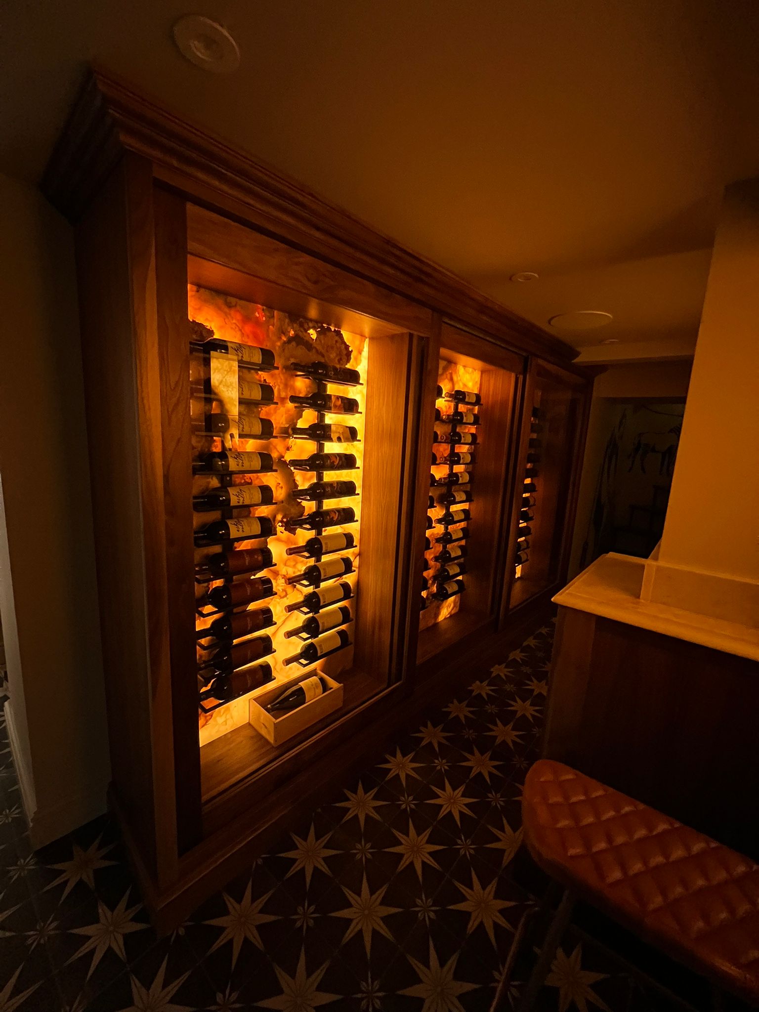 Menston - Walnut and Honey Onyx Wine Cellar 